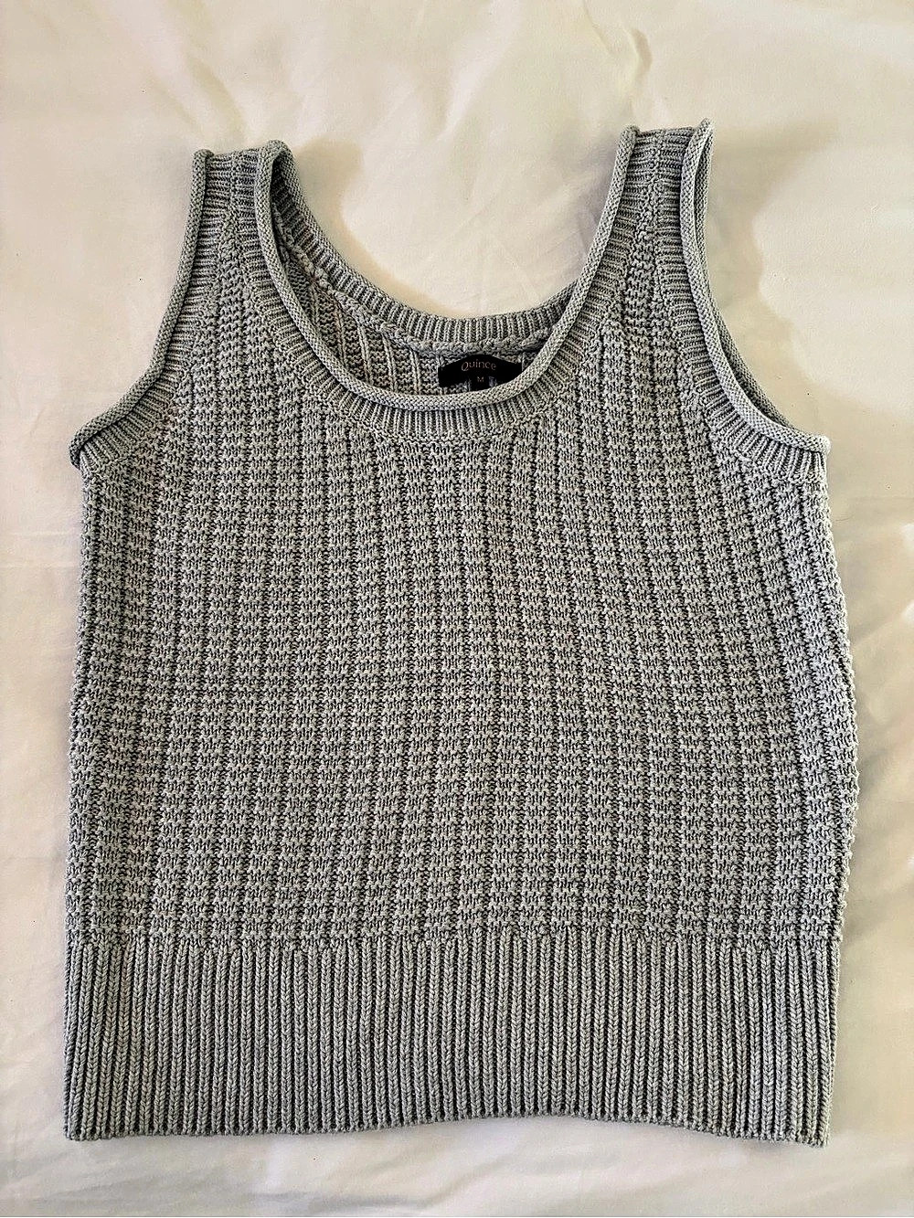 Quince 100% Organic Cotton Waffle Cropped Sweater Tank Gray